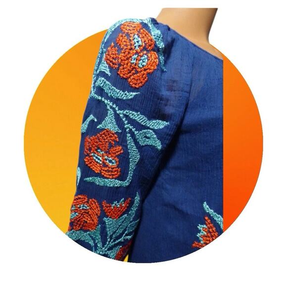 Trina Turk Womens Blue Red Embroidered All Cotton Gauze Shift Dress XS 0 Coverup - Picture 6 of 16